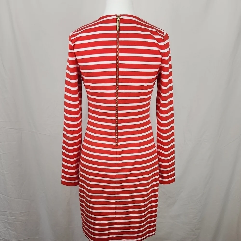 Michael Kors Orange and White Long Sleeve Sheath Dress XS